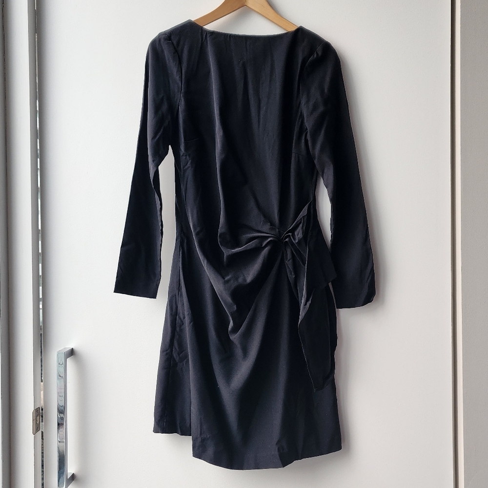 Katherine Barclay Sculptural Pleated Long Sleeve Little Black Dress